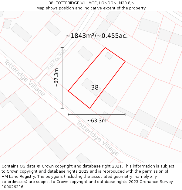 38, TOTTERIDGE VILLAGE, LONDON, N20 8JN: Plot and title map