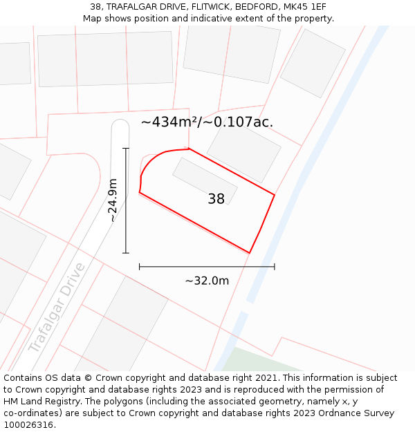 38, TRAFALGAR DRIVE, FLITWICK, BEDFORD, MK45 1EF: Plot and title map