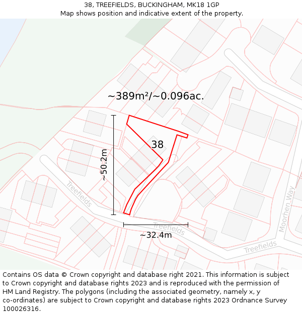 38, TREEFIELDS, BUCKINGHAM, MK18 1GP: Plot and title map