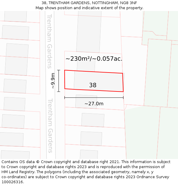 38, TRENTHAM GARDENS, NOTTINGHAM, NG8 3NF: Plot and title map