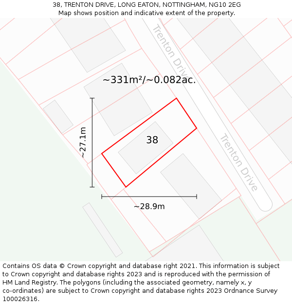 38, TRENTON DRIVE, LONG EATON, NOTTINGHAM, NG10 2EG: Plot and title map