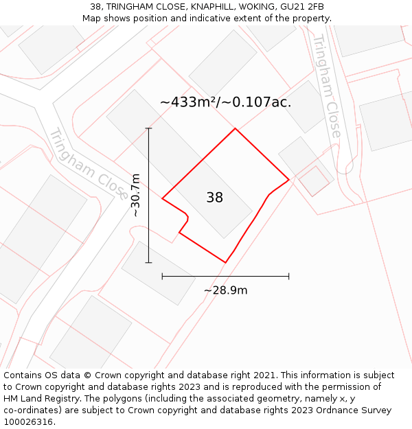 38, TRINGHAM CLOSE, KNAPHILL, WOKING, GU21 2FB: Plot and title map