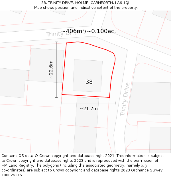 38, TRINITY DRIVE, HOLME, CARNFORTH, LA6 1QL: Plot and title map