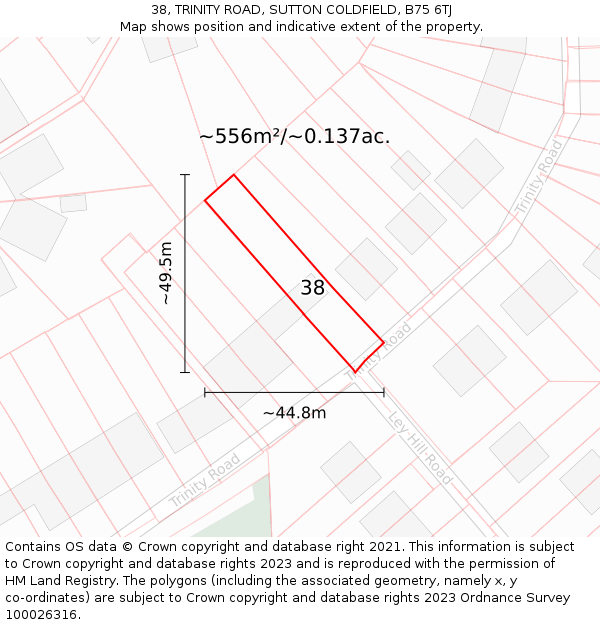 38, TRINITY ROAD, SUTTON COLDFIELD, B75 6TJ: Plot and title map