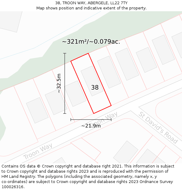38, TROON WAY, ABERGELE, LL22 7TY: Plot and title map