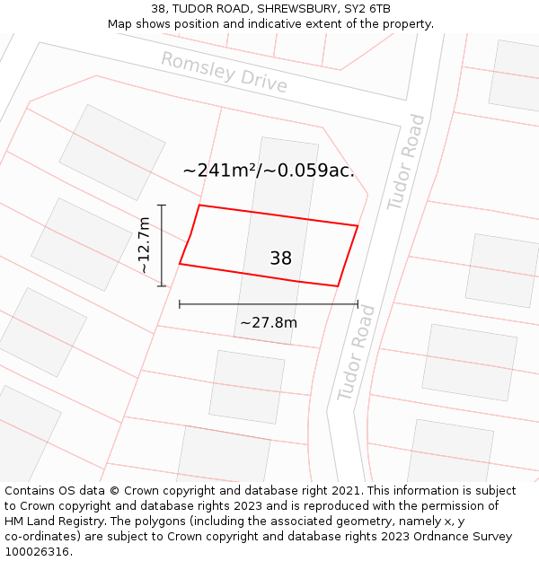 38, TUDOR ROAD, SHREWSBURY, SY2 6TB: Plot and title map