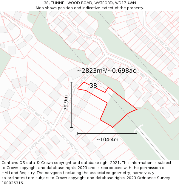 38, TUNNEL WOOD ROAD, WATFORD, WD17 4WN: Plot and title map