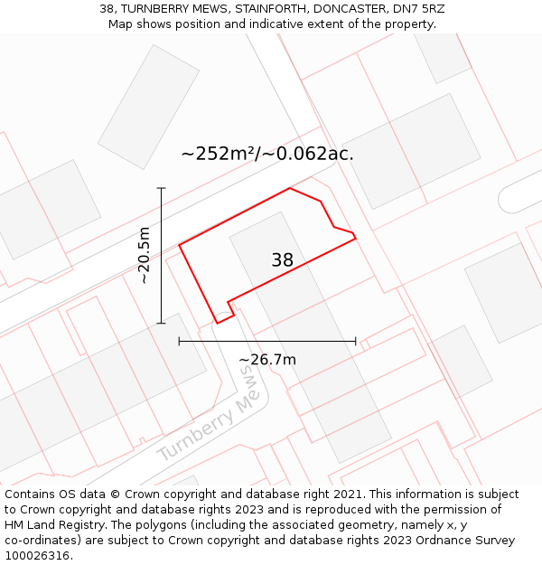 38, TURNBERRY MEWS, STAINFORTH, DONCASTER, DN7 5RZ: Plot and title map