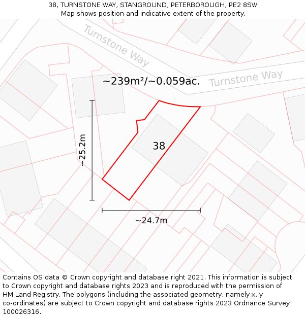 38, TURNSTONE WAY, STANGROUND, PETERBOROUGH, PE2 8SW: Plot and title map