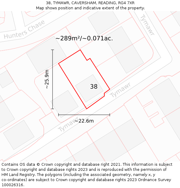 38, TYMAWR, CAVERSHAM, READING, RG4 7XR: Plot and title map