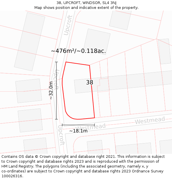 38, UPCROFT, WINDSOR, SL4 3NJ: Plot and title map