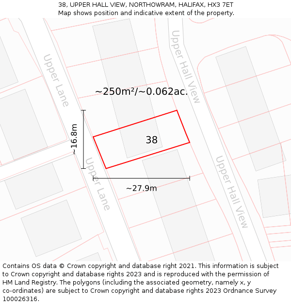 38, UPPER HALL VIEW, NORTHOWRAM, HALIFAX, HX3 7ET: Plot and title map