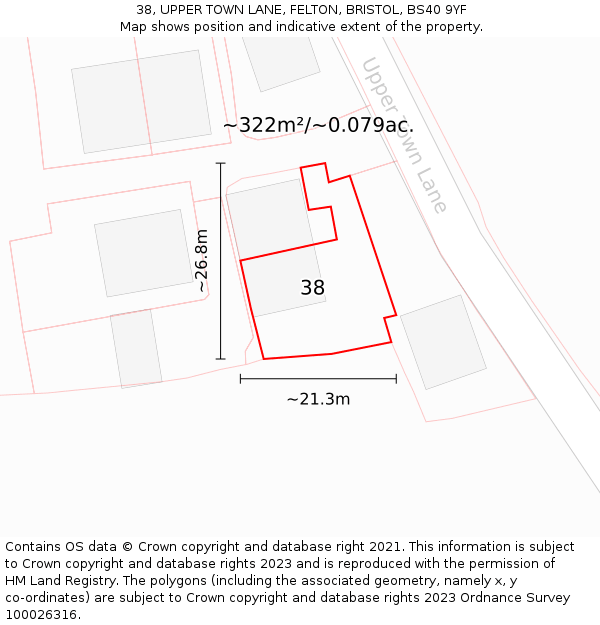 38, UPPER TOWN LANE, FELTON, BRISTOL, BS40 9YF: Plot and title map