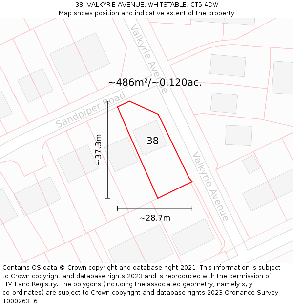 38, VALKYRIE AVENUE, WHITSTABLE, CT5 4DW: Plot and title map