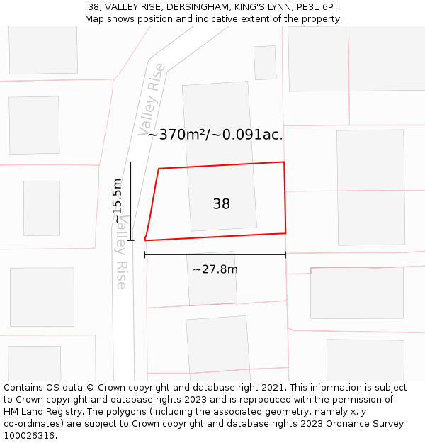 38, VALLEY RISE, DERSINGHAM, KING'S LYNN, PE31 6PT: Plot and title map