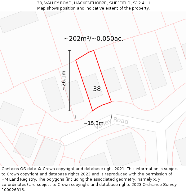 38, VALLEY ROAD, HACKENTHORPE, SHEFFIELD, S12 4LH: Plot and title map
