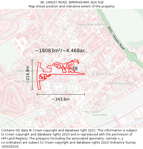 38, VARLEY ROAD, BIRMINGHAM, B24 0LB: Plot and title map