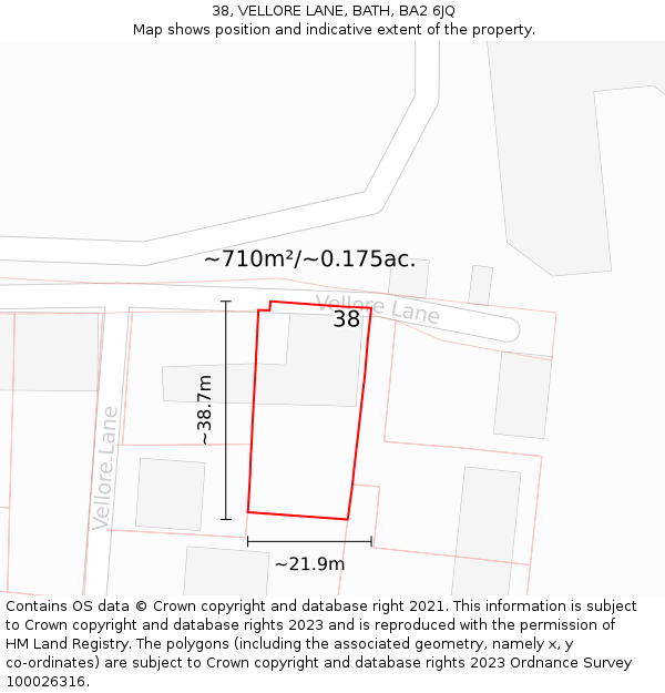 38, VELLORE LANE, BATH, BA2 6JQ: Plot and title map