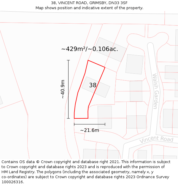 38, VINCENT ROAD, GRIMSBY, DN33 3SF: Plot and title map