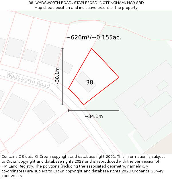 38, WADSWORTH ROAD, STAPLEFORD, NOTTINGHAM, NG9 8BD: Plot and title map