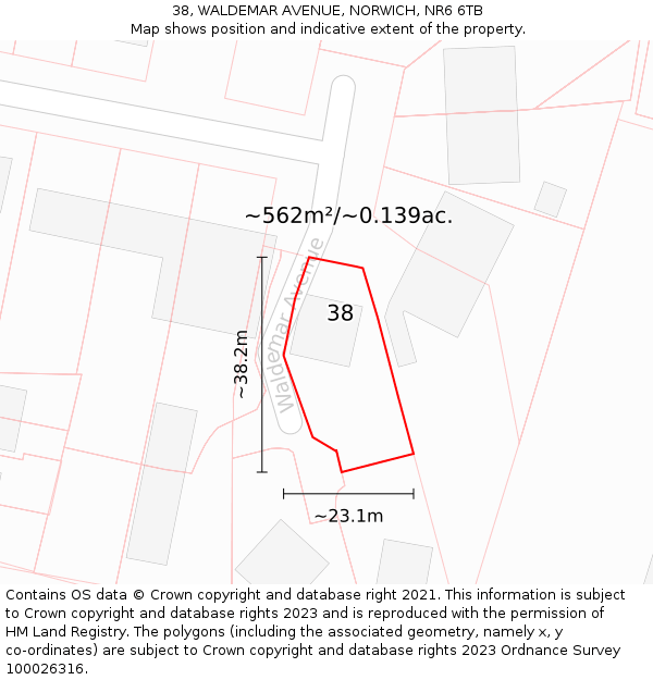 38, WALDEMAR AVENUE, NORWICH, NR6 6TB: Plot and title map
