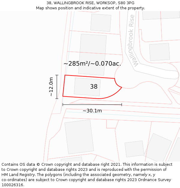 38, WALLINGBROOK RISE, WORKSOP, S80 3PG: Plot and title map