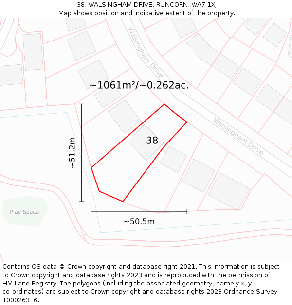 38, WALSINGHAM DRIVE, RUNCORN, WA7 1XJ: Plot and title map