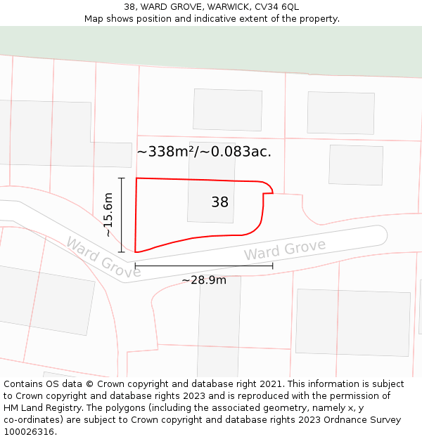 38, WARD GROVE, WARWICK, CV34 6QL: Plot and title map