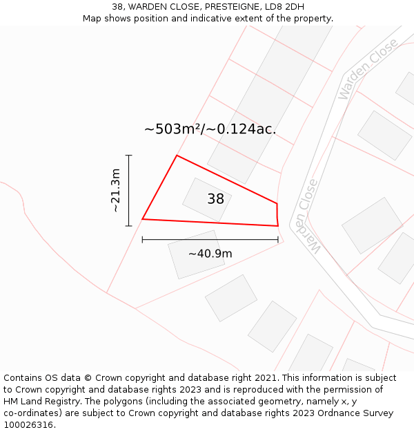 38, WARDEN CLOSE, PRESTEIGNE, LD8 2DH: Plot and title map