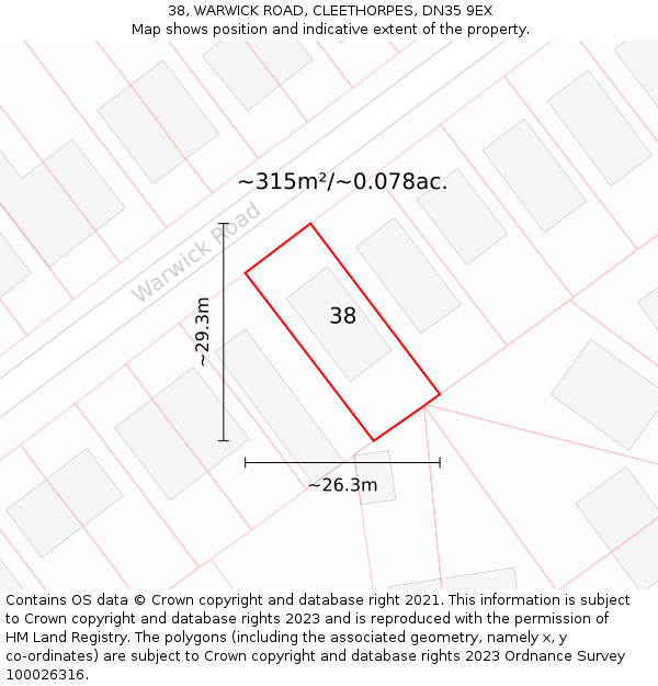 38, WARWICK ROAD, CLEETHORPES, DN35 9EX: Plot and title map