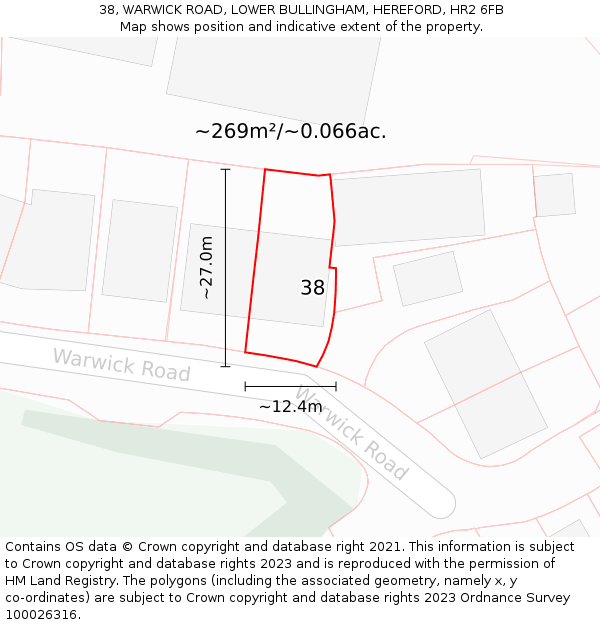 38, WARWICK ROAD, LOWER BULLINGHAM, HEREFORD, HR2 6FB: Plot and title map