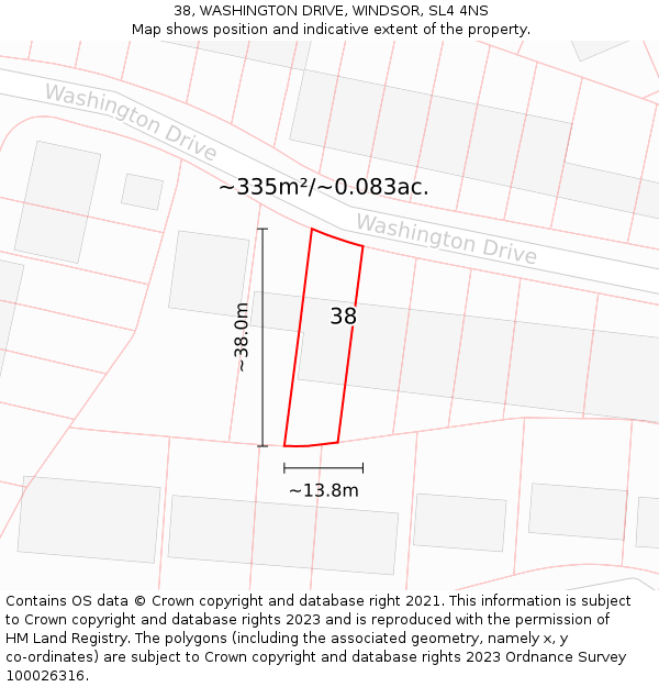 38, WASHINGTON DRIVE, WINDSOR, SL4 4NS: Plot and title map