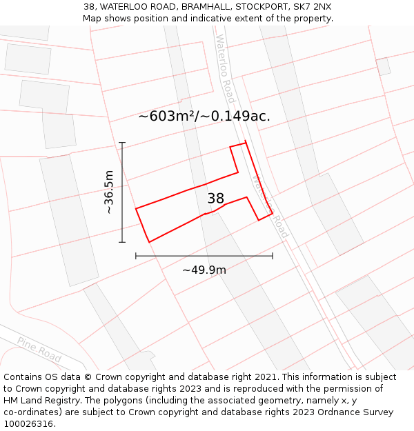 38, WATERLOO ROAD, BRAMHALL, STOCKPORT, SK7 2NX: Plot and title map