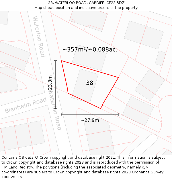 38, WATERLOO ROAD, CARDIFF, CF23 5DZ: Plot and title map