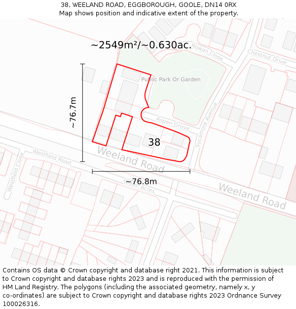 38, WEELAND ROAD, EGGBOROUGH, GOOLE, DN14 0RX: Plot and title map