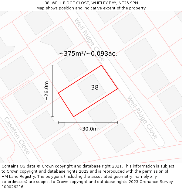 38, WELL RIDGE CLOSE, WHITLEY BAY, NE25 9PN: Plot and title map