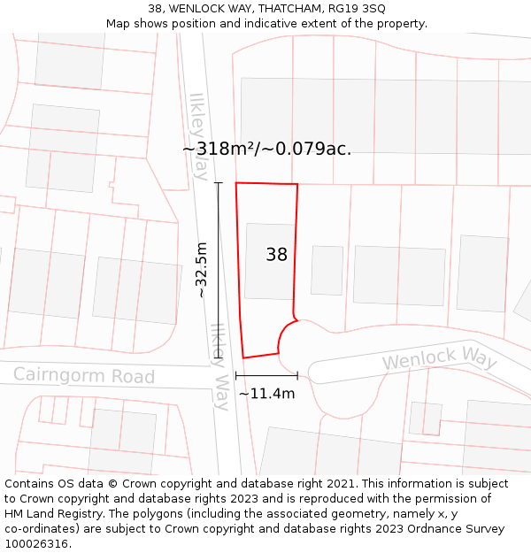 38, WENLOCK WAY, THATCHAM, RG19 3SQ: Plot and title map