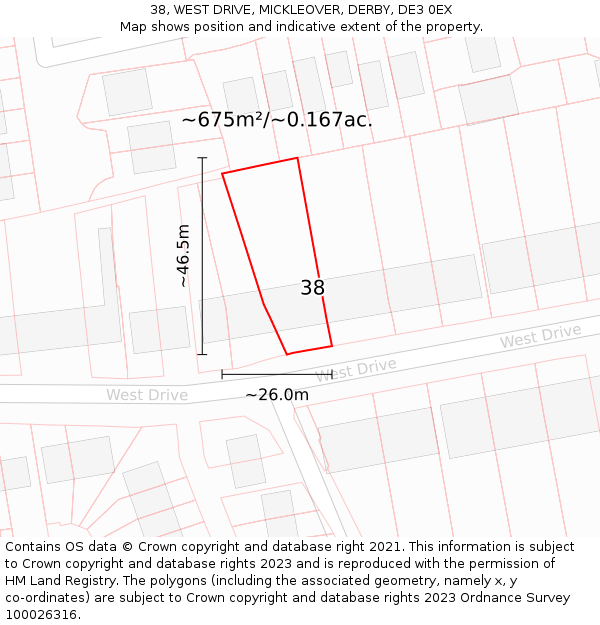38, WEST DRIVE, MICKLEOVER, DERBY, DE3 0EX: Plot and title map