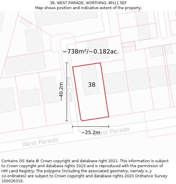 38, WEST PARADE, WORTHING, BN11 5EF: Plot and title map