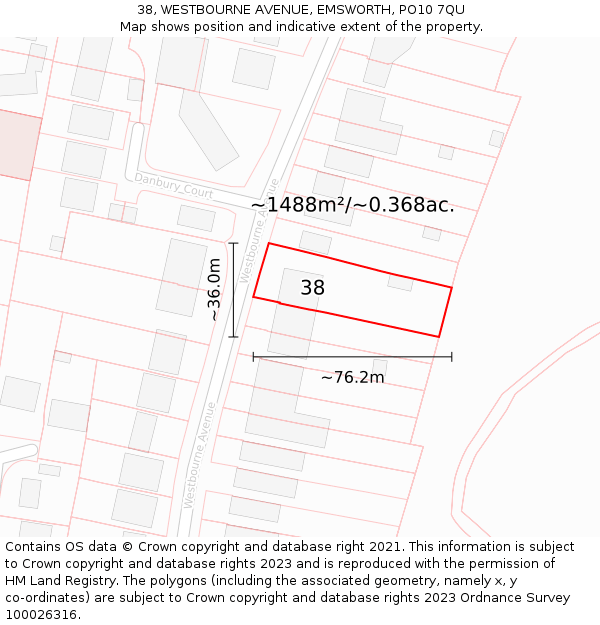 38, WESTBOURNE AVENUE, EMSWORTH, PO10 7QU: Plot and title map