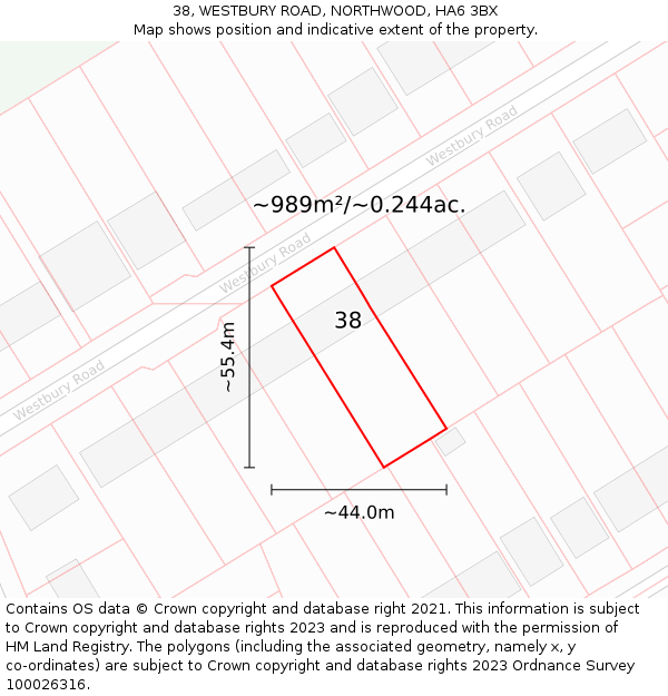 38, WESTBURY ROAD, NORTHWOOD, HA6 3BX: Plot and title map
