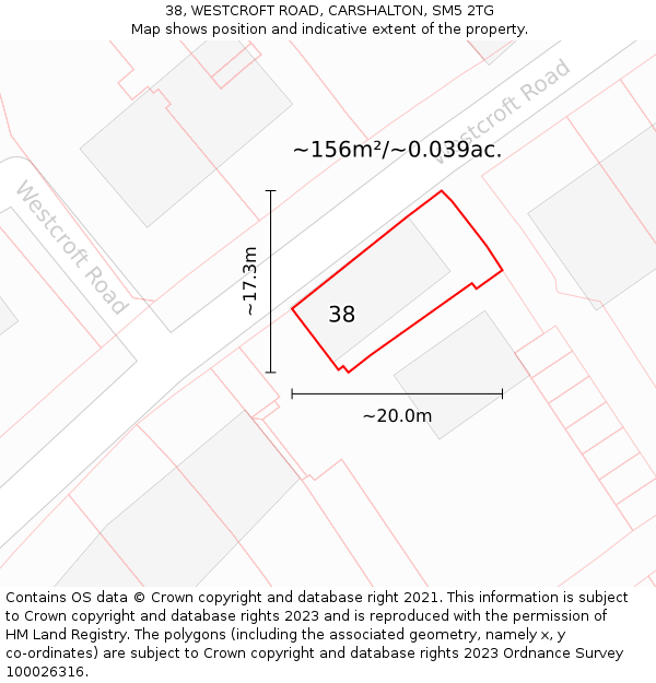 38, WESTCROFT ROAD, CARSHALTON, SM5 2TG: Plot and title map
