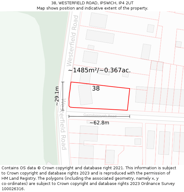 38, WESTERFIELD ROAD, IPSWICH, IP4 2UT: Plot and title map