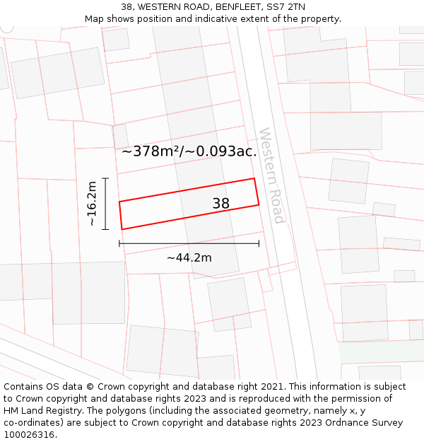 38, WESTERN ROAD, BENFLEET, SS7 2TN: Plot and title map