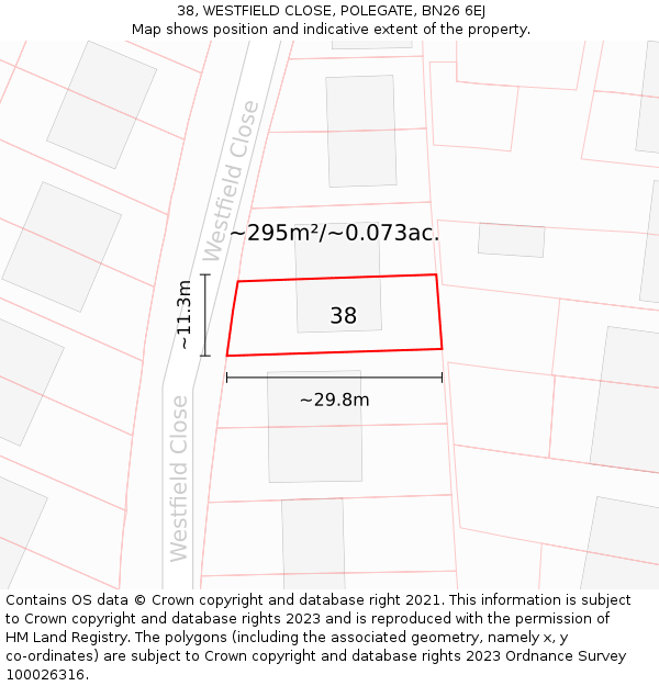 38, WESTFIELD CLOSE, POLEGATE, BN26 6EJ: Plot and title map