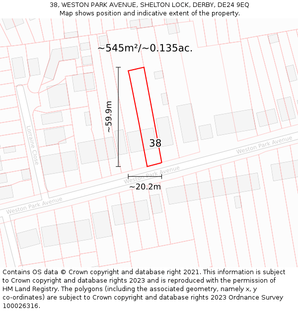 38, WESTON PARK AVENUE, SHELTON LOCK, DERBY, DE24 9EQ: Plot and title map
