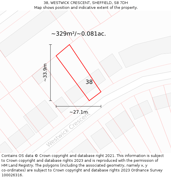 38, WESTWICK CRESCENT, SHEFFIELD, S8 7DH: Plot and title map