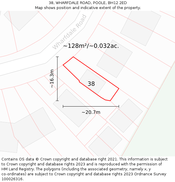 38, WHARFDALE ROAD, POOLE, BH12 2ED: Plot and title map