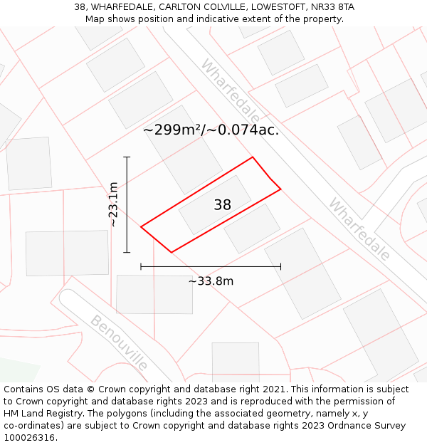 38, WHARFEDALE, CARLTON COLVILLE, LOWESTOFT, NR33 8TA: Plot and title map