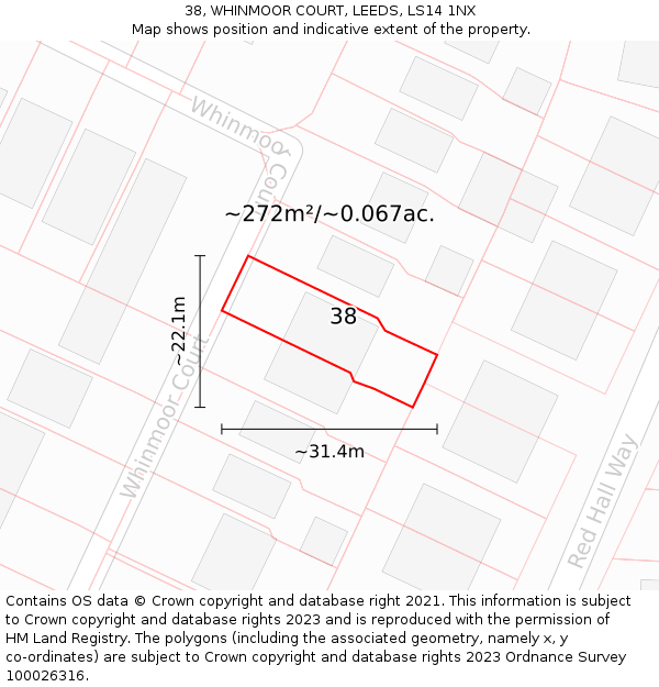 38, WHINMOOR COURT, LEEDS, LS14 1NX: Plot and title map
